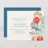 バジェットウォーター色フローラ婚約パーティ招待状 (正面/裏面)