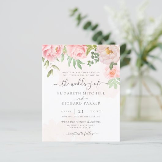 バジェットウォーター色フローラ結婚式招待状 (スタンド正面)