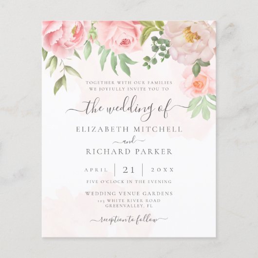 バジェットウォーター色フローラ結婚式招待状 (正面)