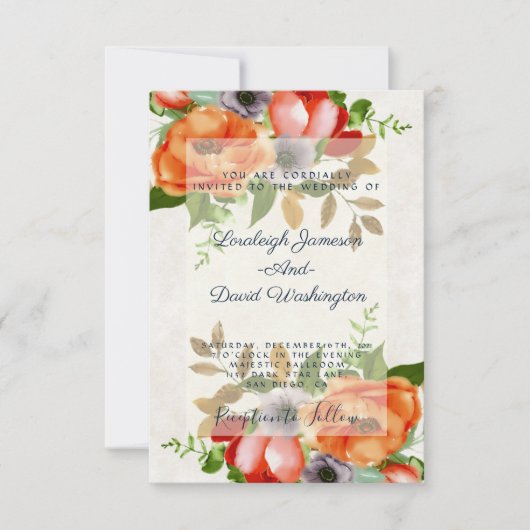 バジェットウォーター色フローラ結婚式招待状 招待状 (正面)