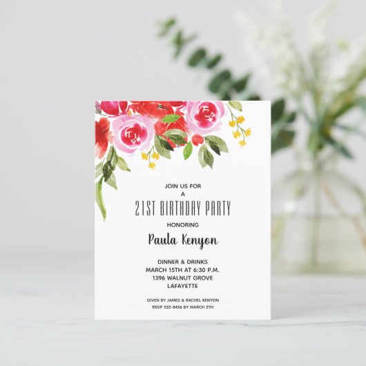 バジェットウォーター色フローラ誕生日招待状 (スタンド正面)