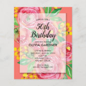バジェットウォーター色フローラ誕生日招待状 (正面)