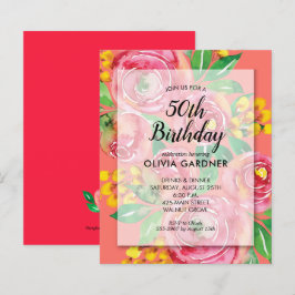 バジェットウォーター色フローラ誕生日招待状