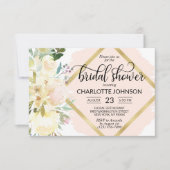 バジェットウォーター色フローラ赤面ピンクブライダルシャワー 招待状 (正面)