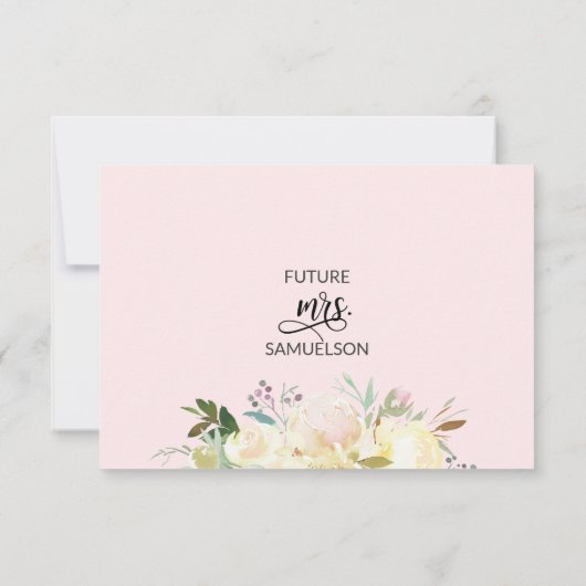 バジェットウォーター色フローラ赤面ピンクブライダルシャワー 招待状 (裏面)