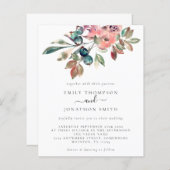 バジェットウォーター色花模様結婚式招待状 (正面/裏面)