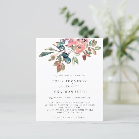 バジェットウォーター色花模様結婚式招待状 (スタンド正面)