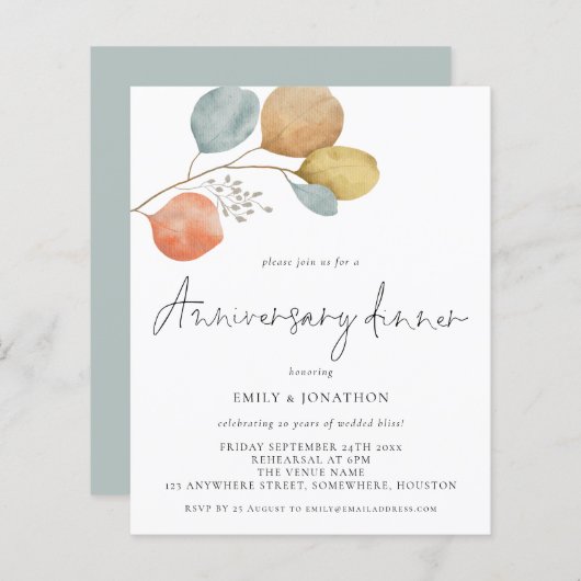 バジェットウォーター葉カラーズ記念日ディナー招待状 (正面/裏面)