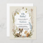 バジェットウッドランドアニマルズボーイベビーシャワー招待状 (正面/裏面)