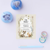 バジェットウッドランドクリージャーベビーシャワー招待状 チラシ (シングル)