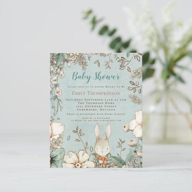 バジェットウッドランドバニーボーイベビーシャワー招待状 (スタンド正面)