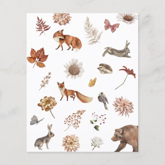 バジェットウッドランドフォレストアニマルズベビーシャワー招待状 (裏面)