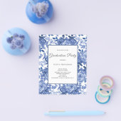 バジェットエクセションブルーフローラパーティの招待状 チラシ (シングル)