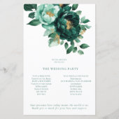 バジェットエメラルドと金ゴールド花模様結婚式 プログラム (裏面)