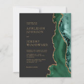 バジェットエメラルドグリーンアゲート金ゴールド結婚式招待状 (正面)