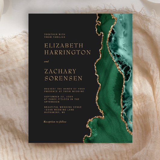 バジェットエメラルドグリーンアゲート金ゴールド結婚式招待状
