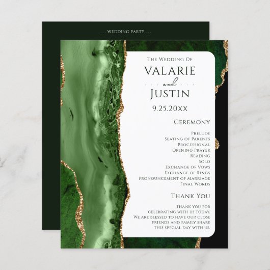 バジェットエメラルドグリーングリッター結婚式 プログラム (正面/裏面)