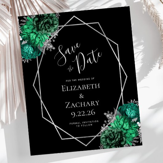 バジェットエメラルドグリーンシルバーフローラブラック結婚ズ