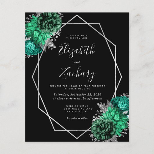 バジェットエメラルドグリーンフローラシルバーブラック結婚ズ (正面)