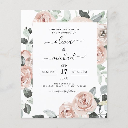 バジェットエメラルドグリーンフローラ結婚式招待状 チラシ (正面)