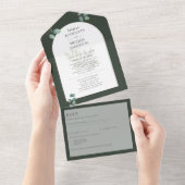 バジェットエメラルドグリーンモノクロ文字 オールインワン招待状 (貼ってはがせる)