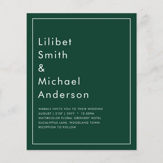 バジェットエメラルドグリーンモノクロ文字 チラシ (正面)