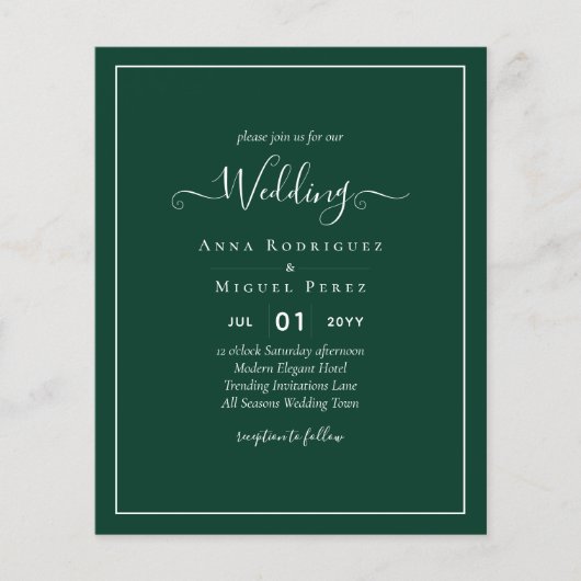 バジェットエメラルドグリーンモノクロ文字 チラシ (正面)