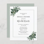 バジェットエメラルドグリーンリーフブライダルシャワー招待状 (正面/裏面)