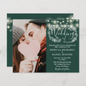 バジェットエメラルドグリーン結婚ズ詳細フォト招待状 (正面/裏面)