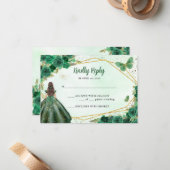 バジェットエメラルドグリーン金ゴールドフローラプリンセスRSVP ノートカード (正面/裏面インサイチュ)