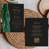 バジェットエメラルドグリーン金ゴールドQRコードウェディング招待