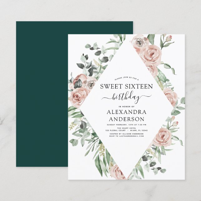 バジェットエメラルドグリーンSweet sixteen誕生日パーティー (正面/裏面)