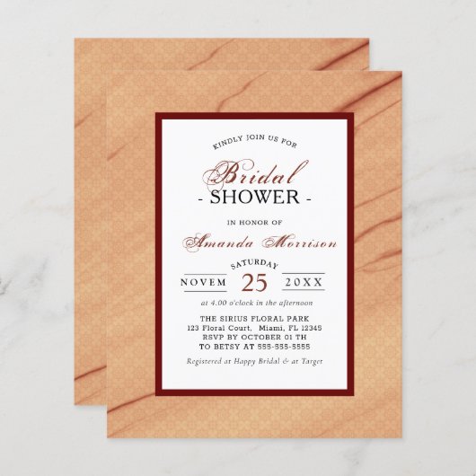 バジェットエレガンスモダンブルガンディシルクブライダルシャワー (正面/裏面)