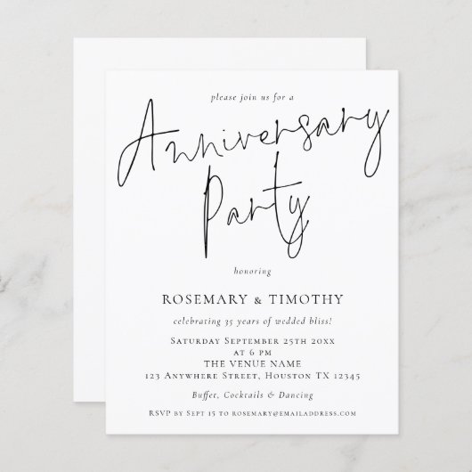 バジェットエレガントな結婚記念日パーティー招待状 (正面/裏面)