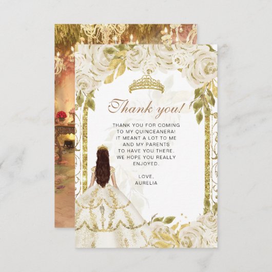 バジェットエレガントアイボリーフローラ写真キンチェニェラ サンキューカード (正面/裏面)