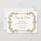 バジェットエレガントアイボリーホワイト金ゴールドフレームキンセアニェラ ノートカード (正面)