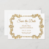 バジェットエレガントアイボリーホワイト金ゴールドフレームキンセアニェラ ノートカード (正面/裏面)