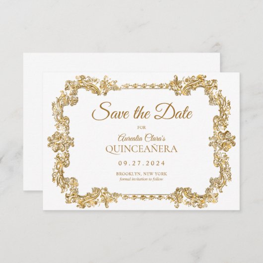 バジェットエレガントアイボリーホワイト金ゴールドフレームキンセアニェラ ノートカード (正面/裏面)