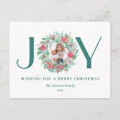 バジェットエレガントウォーターカラーJOY & Photo Christmas シーズンポストカード (正面)