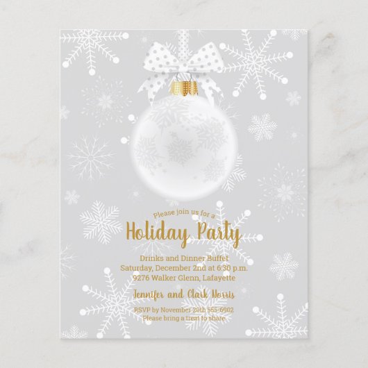 バジェットエレガントオーナメントスノーフレークスホリデー招待状 (正面)