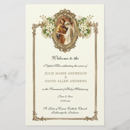 バジェットエレガントカトリック結婚式 プログラム文房具 便箋 (正面)