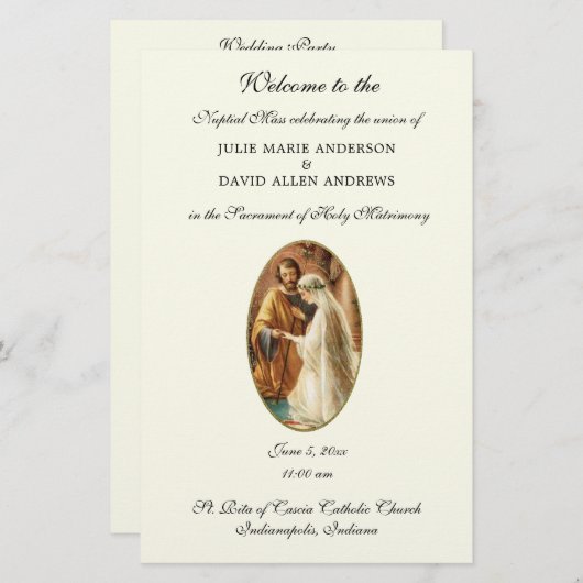 バジェットエレガントカトリック結婚式 プログラム文房具 便箋 (正面/裏面)