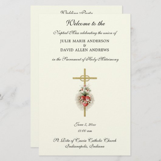 バジェットエレガントカトリック結婚式 プログラム文房具 便箋 (正面/裏面)