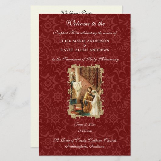 バジェットエレガントカトリック結婚式 プログラム 便箋 (正面/裏面)