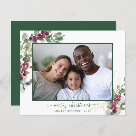 バジェットエレガントクリスマスグリーンの休日の写真 (正面/裏面)