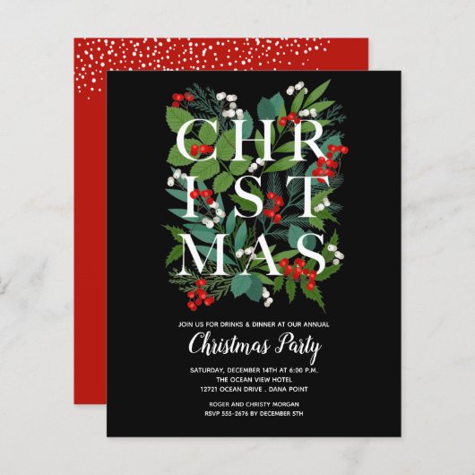 バジェットエレガントクリスマスグリーン招待状 (正面/裏面)