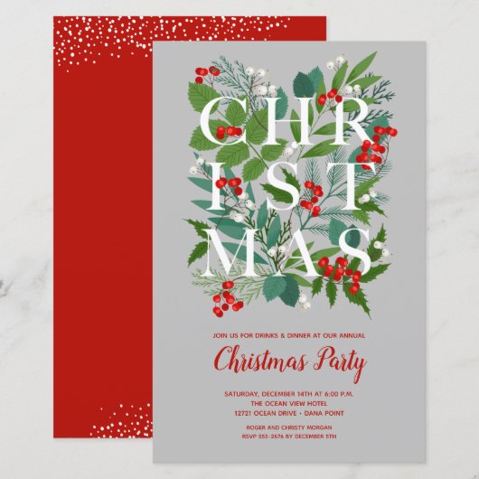 バジェットエレガントクリスマスグリーン招待状 (正面/裏面)