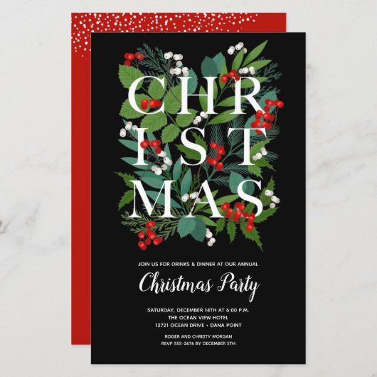 バジェットエレガントクリスマスグリーン招待状 (正面/裏面)
