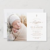 バジェットエレガントクロス書道写真バプテスマ 招待状 (正面)
