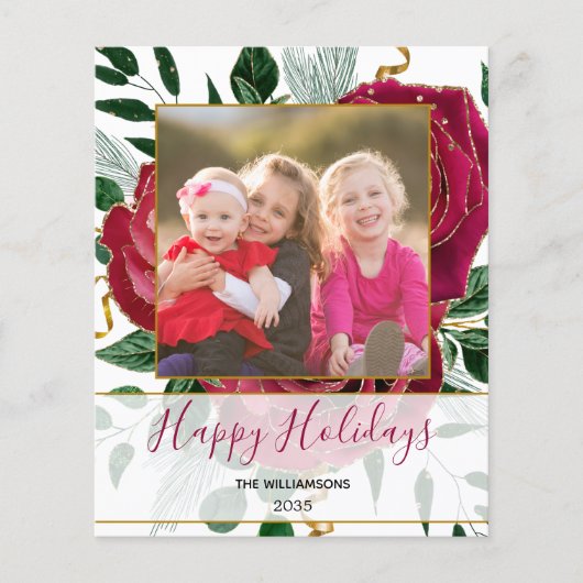 バジェットエレガントグラムレッドローゼスグリッターホリデーカード (正面)